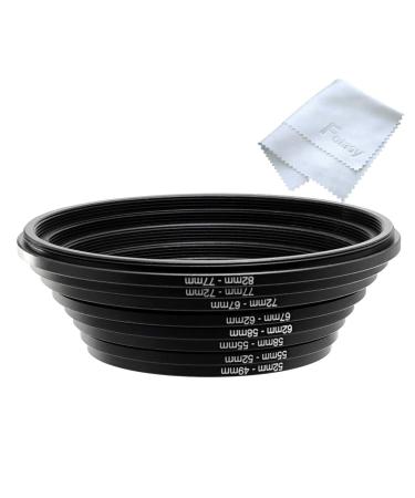 Fotasy Filter Step Down Ring Set, Anodized Metal Black, 8 Stepping Down Lens Adapter Rings, 82-77mm 77-72mm 72-67mm 67-62mm 62-58mm 58-55mm 55-52mm 52-49mm Step Down Ring (SRD)