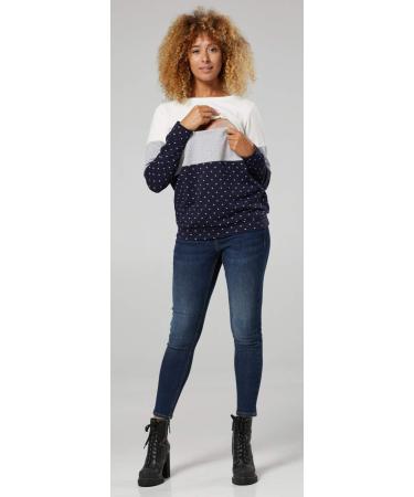 HAPPY MAMA Maternity Nursing Cotton Sweatshirt Zip Front 1285 - Ecru & Grey Melange - Buy Online on SooperMarket.com