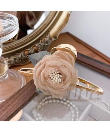 Fuyunohi 2 Pack Large Flower Claw Metal Barrettes | White+Champagne Mesh Rose Hair Clips for Women | Stylish Hair Accessories for Thick Hair - Buy Online on SooperMarket.com