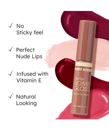 Ruby Kisses Butter Bomb Lip Gloss in Cinna-Buns - 7.8mL (0.26 fl.oz) | Vitamin E Natural Nude Lip Makeup - Buy Online on SooperMarket.com