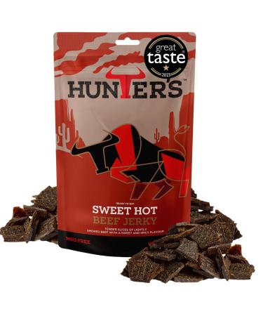 Hunters Sweet Hot Beef Jerky 250g pack Lightly Smoked Beef Jerky High Protein MSG Free Tender slices of Beef infused with spices that warm the palate. 250g (1 x 250g)