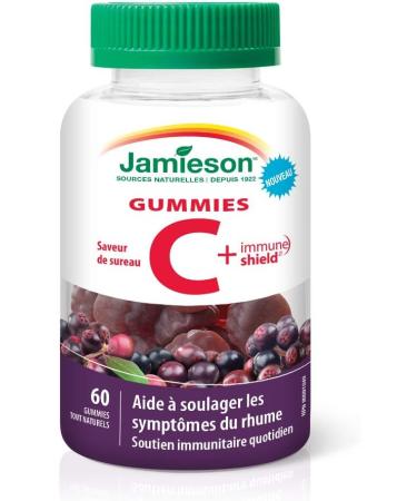 Jamieson Vitamin C plus Immune Shield Gummies - Elderberry Flavour 60 Count (Pack of 1) & Vitamin C Gummies 60 Gummies Gummies + Vitamin C Gummies - Buy Online on SooperMarket.com