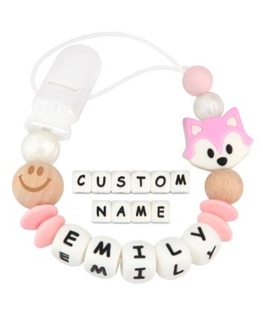 Kowlone pacifier chain with name boys girls silicone teether personalized mouse pacifier clips holder (pink) C: Mouse Pink