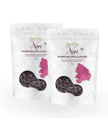 Nori flakes organic red algae dried (raw vegan) Nori algae Umami wort for sushi miso soup dashi dishes salt spaces-porphyra purple-organic raw seaweed flakes |Pureeraw 30g ( 2x 15g) Nori 2-pack standard
