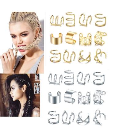 48Pcs Gold Silver Hair Braids Dreadlock Non-Piercing Ear Clip Beard Beads Cuffs Clip Hair for Women Men Hair Accessories Styling Jewelry Tools