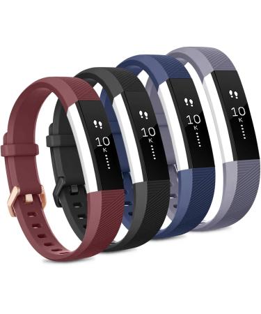 Tobfit 4 Pack Bands Compatible with Fitbit Alta Bands/Alta HR, Soft TPU Classic Accessories Replacement Bands, (Large, Black/Navy Blue/Wine Red/Gray) Large Black/Navy blue/Wine Red/Gray