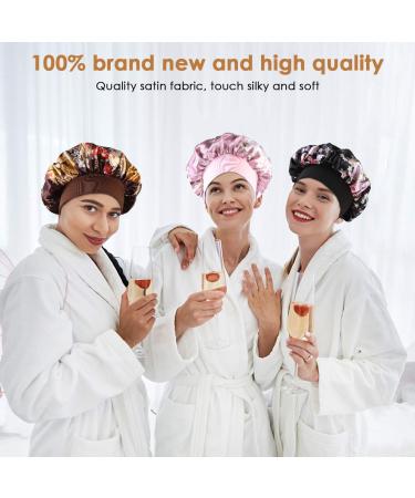 Yinuoday 3Pcs Satin Sleeping Cap for Women - Soft Night Hair Cap in Coffee Black & Pink - Perfect for Hair Protection - Buy Online on SooperMarket.com