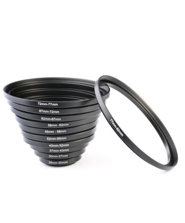 K&F Concept 11pcs Metal Stepping Rings Step Up Ring Set 26-30MM 30-37MM 37-43MM 43-52MM 52-55MM 55-58MM 58-62MM 62-67MM 67-72MM 72-77MM 77-82MM Compatible with Canon Nikon DSLR Cameras Lens