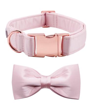 Lionet Paw's dog collar with fly - comfortable silk pink dog collar with removable fly for medium dog neck 34-55cm m (1 Pack) pink