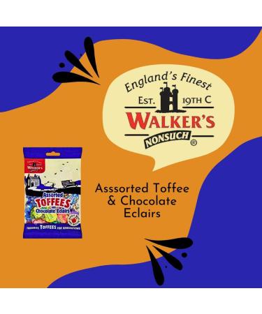 Toffee Sweets Walkers Assorted Selection with Chocolate Eclairs x 2 Bags 300g Bundle with Silver Window Lid Refillable On-the-Go Tin - Buy Online on SooperMarket.com