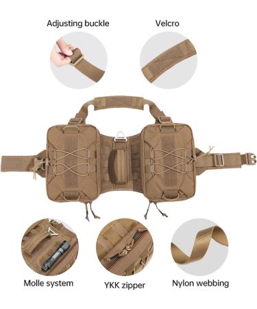 EXCELLENT ELITE SPANKER Tactical Military Dog Saddle Bag Harness Saddlebag Backpack for Medium Large Dogs(Brown L) L Brown - Buy Online on SooperMarket.com