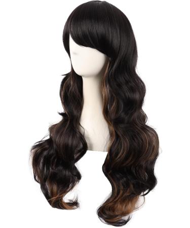 MapofBeauty 28 Charming Women Side Bangs Long Curly Synthetic Wig - Black Mixed Brown - Buy Online on SooperMarket.com