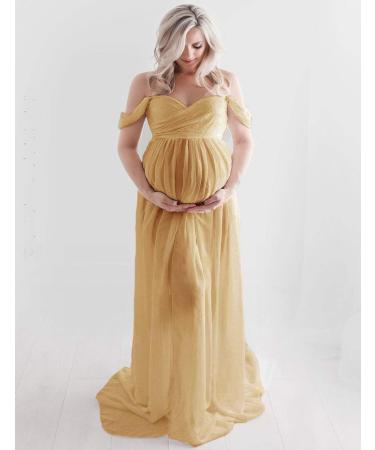 FEOYA Maxi Maternity Dress - Chiffon Lace Strapless Gown for Pregnant Women - Yellow - Buy Online on SooperMarket.com