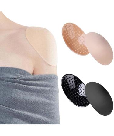2 Pairs/4 PCS Silicone Shoulder Pads Invisible Breathable Shoulder Pads Ahesive Anti-Slip Shoulder Push-Up Pads for Shoulder Slip Height Enhancer for Womens T-Shirt Suit Clothing (Skin+Black)