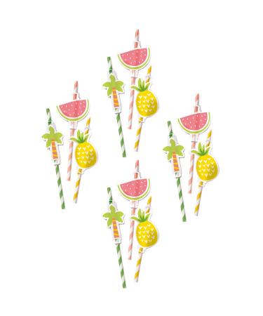 Amscan 9917362 - Summer Party Paper Straws with Fruit Toppers - 12 Pack
