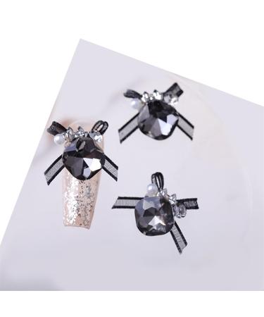 3pcs Stand Out With Organza Bowknot Nail Art Rhinestones Accessories For Fingernail Decor Nail Art Tools black