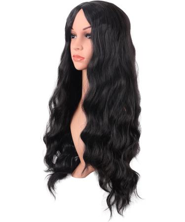 MapofBeauty 28 Inch/70 cm Long Wavy Middle Part with No Bangs Synthetic Fiber Curly Fashion Women Party Cosplay Wig (Black) - Buy Online on SooperMarket.com