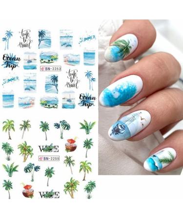 Seaside Series Nail Art Stickers - Green Coconut Palm Beach Design - Summer Holiday Decorations - DIY Nail Art Supplies - Buy Online on SooperMarket.com