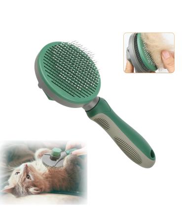 Annalovic Cat Brush, Self Cleaning Cat Brush, Gently Removes Loose Undercoat, Pet Massage Brush, Cat deshedding Combs, Mats Tangled Hair Slicker Brush for Cats Brush, Cat Grooming Brush (Fine Needles, Green) Fine Needles Green