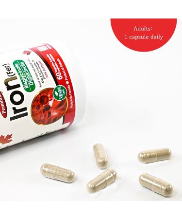 Nutridom Iron Bisglycinate 27 mg Iron Supplement for Women & Men | Non-GMO Vegan Free of Gluten Soy Dairy Made in Canada (60 Vegetable Capsules) - Buy Online on SooperMarket.com