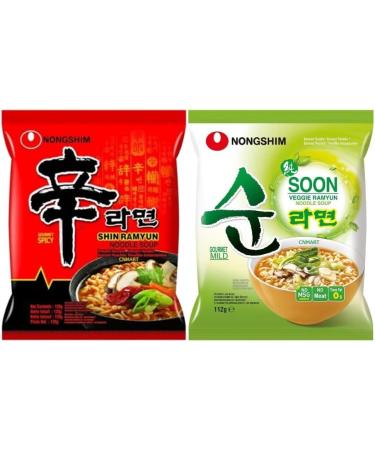Nongshim Ramen Assorted Bundle Shin Ramyun Soon Veggie Ramyun Instant Noodle Soup 2 Flavours Box Halal (Pack of 10) by CNMART - Buy Online on SooperMarket.com