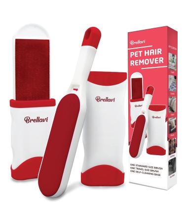 Pet Hair Remover -Lint Removers with Standard and Travel Size Lint Remover Brush - Remove Cat and Dog Hair, Lint from Carpet, Car Seat, Couch, Clothing, Bedding, Red