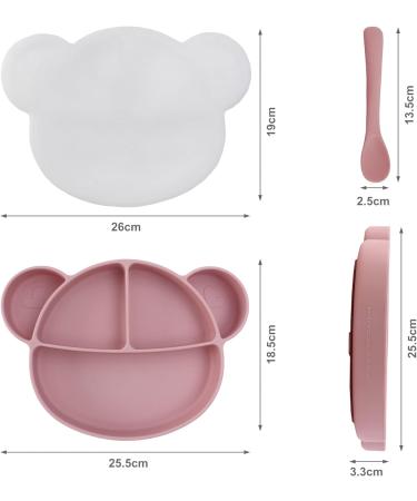 Suction Silicone Baby Plate with Lid, Spoon & Dividers - BPA Free & Dishwasher Safe (Pink) - Buy Online on SooperMarket.com