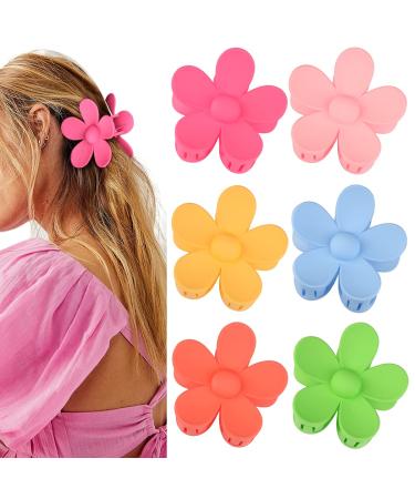 Bmobuo Flower Claw Clips 6Pcs Daisy Flower Hair Clips Flower Hair Clips for Women Girls Flower Claw Clips for Thick Hair Curly Hair Strong Hold Hair Claw Clips Hawaiian Party Hair Accessories
