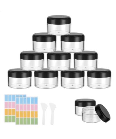 Plastic Cosmetic Jar 12 * 50ml Transparent & Visible Sample Container Jar Black Screw Cap Bottle with Sticker & Small Spoon Suitable for Cosmetic/cream/gel/paste/beads/mineral Items Etc. 12pcs Black 50ml