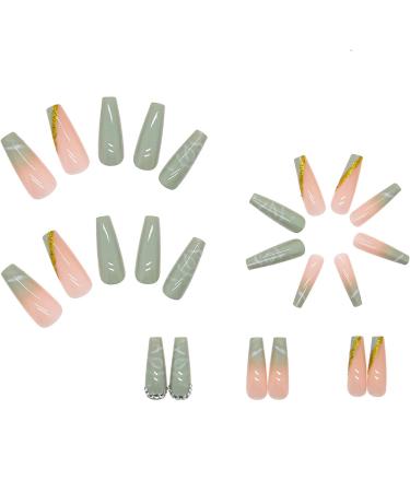 Luvadeyo 24pcs Ballerina Press On Nails - Luxury Green Acrylic Coffin Nails for Women & Girls - Buy Online on SooperMarket.com