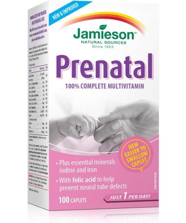 Jamieson Prenatal Multivitamin 100Caplets (Package May Vary) & Chewable Vitamin C 500 mg - White Juicy Peach Flavour 120 Count (Pack of 1) - Buy Online on SooperMarket.com