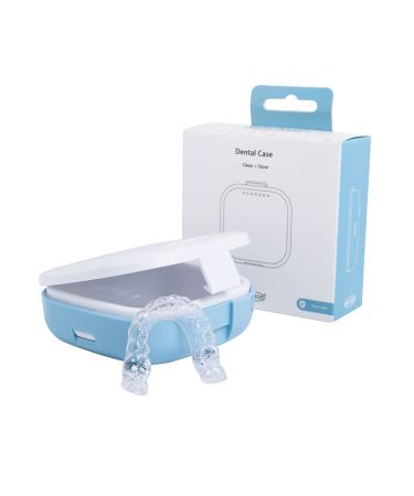 encase Dental Retainer Case with Dental Bath Dual Purpose Hygienic Denture Case for Storage and Immersion of Mouthguards Ortho Retainers + Dental Appliances (Cool Blue)