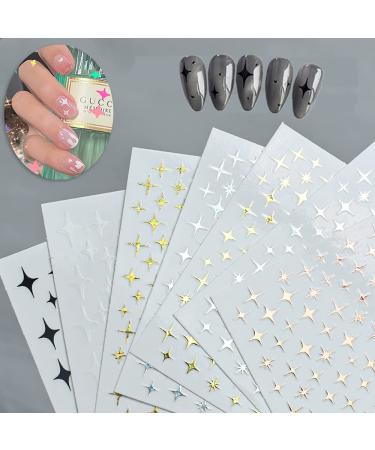 6 Sheets 3D Star Nail Art Stickers Decals Luxury Nail Art Supplies Self Adhesive Designer Nail Sticker Four-Pointed Star Nail Design Stickers Manicure Fingernail Decorations for Women Girls