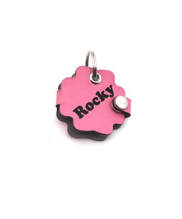 Copter farm dog brand bag for dogs on the collar |With engraving push button |Art leather real leather |Dog brand |Individually engraved on both sides (pink flower) pink flower
