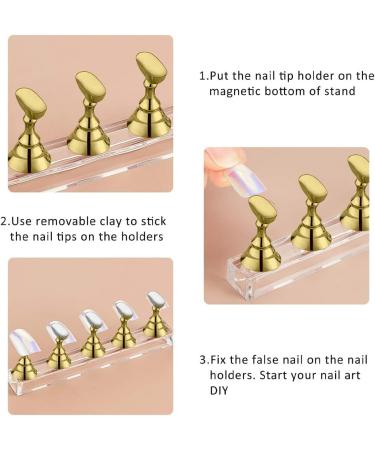 Magnetic Nail Tips Stand Nail Stand Display 2 Sets Acrylic Nail Display Stand False Nail Tips Holder Nail Stand Nail Tip Practice Holder Magnetic for Painting Nails False Nail Tip Manicure Tool golden - Buy Online on SooperMarket.com