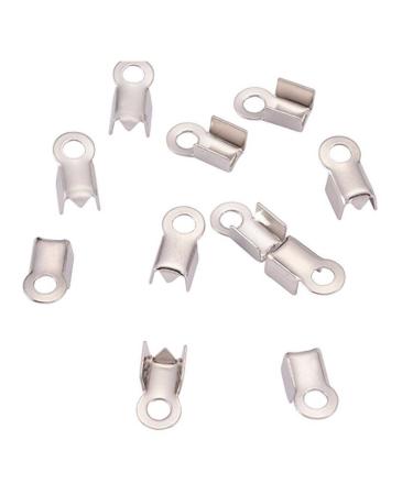100pcs Tube Fold Over Cord Ends Crimps Tips 9mm (0.35 Inch) Terminator Stopper Connector Sterling Silver Plated Copper Brass CF240-1 9.3mm (0.37) - 100pcs Silver