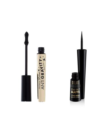 Milani Highly Rated Anti-Gravity Black Mascara with Castor Oil and Molded Hourglass Shaped Brush & Milani Stay Put Matte Liquid Eyeliner Black