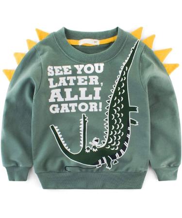 Boys Sweatshirt for Kids Dinosaur Jumper Cotton Casual Top Long Sleeve Pullover T-Shirt Toddler Girls Shirts Baby Clothes 1-8 Years 4-5 Years 02 Green