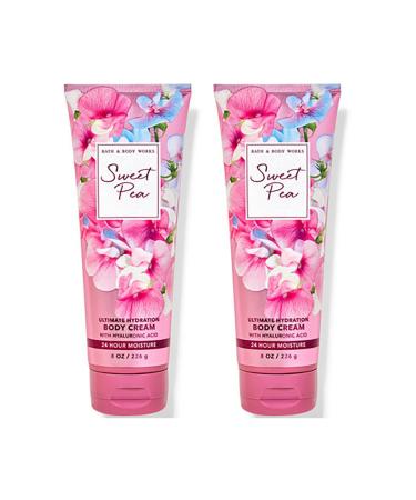 Bath and Body Works Sweet Pea 2 Pack Ultra Shea Body Cream 8 Oz. (Sweet Pea) Coconut Raspberry 8 Ounce (Pack of 2)