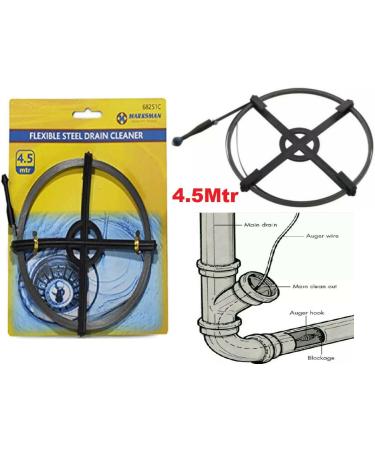 4.5m /15ft Drain Cleaner Unblocker Sink Pipe Snake Flexible Steel Coil Plumbing - Buy Online on SooperMarket.com