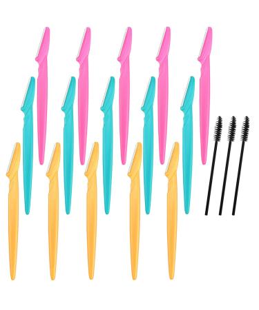 15 Pcs Eyebrow Razors with 3 Pcs Eyelash Brush Multipurpose Fine Hair Remover Precisely Eyebrow Trimmer Portable Facial Hair Sharp Removers