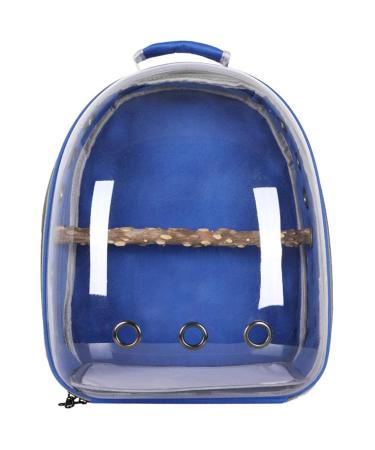 HEEPDD Pet Parrot Carrier Bird Travel Backpack Space Capsule Transparent Bag Breathable Parro Portable Breathable Bag Pet Bird Lightweight Travel Cage with Standing Perch (Deep blue)