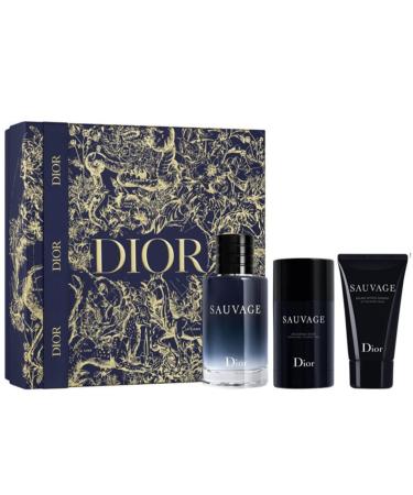 Christian Dior Sauvage For Men 3 Piece Set (3.4 Ounce Eau De Toilette Spray + 1.7 Ounce After Shave Balm + 2.6 Ounce Deodorant Stick)