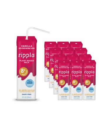 Ripple Non-Dairy Milk, Vanilla | Vegan Milk With 8g Pea Protein | Shelf Stable Single Serve Cartons | On-The-Go | Non-GMO, Plant Based, Gluten Free | 8 oz (Pack of 12) Vanilla 8 Fl Oz (Pack of 12)