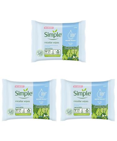 Simple Kind to Skin hypoallergenic Micellar Biodegradable Cleansing Wipes for sensitive skin 20 wipes (Pack of 3) 20 count (Pack of 3) Wipes Waterboost