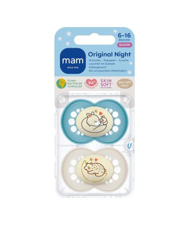 MAM Original Night Pacifiers Set - Bright & Tooth-Friendly Silicone Baby Pacifiers (6-16 Months) - Eco-Friendly Fox & Bear Design with Pacifier Box - Buy Online on SooperMarket.com