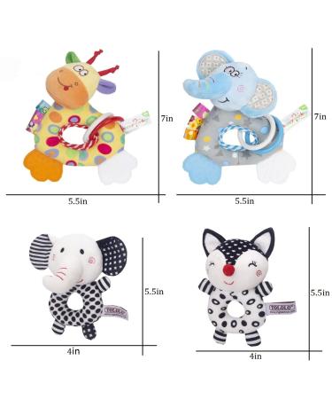 Baby Rattles and Teething Toys for Newborns - Elephant Baby Rattle with Teether (4PCS) - Buy Online on SooperMarket.com