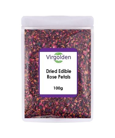 Dried Edible Rose Petals 100g by Virgolden - Premium Dried Flowers Natural Scent. Bath. Spa. Wedding Confetti. Craft Bath Bomb