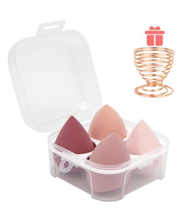 5 Pcs Makeup Sponges Blender Set - 4 Pcs Professional Beauty Sponge Foundation Blending Blender with 1 Sponge Holder and Egg Case, Flawless for Cream, Powder and Liquid (Pink)