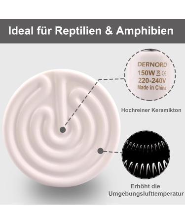 Dernord Reptiles Thermal Lamp 150W - Ceramic Heating Spotlights for Turtles Crayfish Spiders & More - E27 Heating Lamp (2 Pieces) - Buy Online on SooperMarket.com